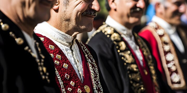 A detailed close-up of Turkish men in traditional attire, highlighting cultural richness and tradition