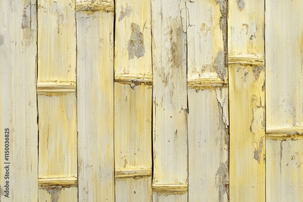 Poster natural bamboo texture with pale yellow tones and aged appearance showcased in a rustic setting