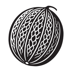 Cantaloupe Silhouette Vector Illustration, Solid White Background.