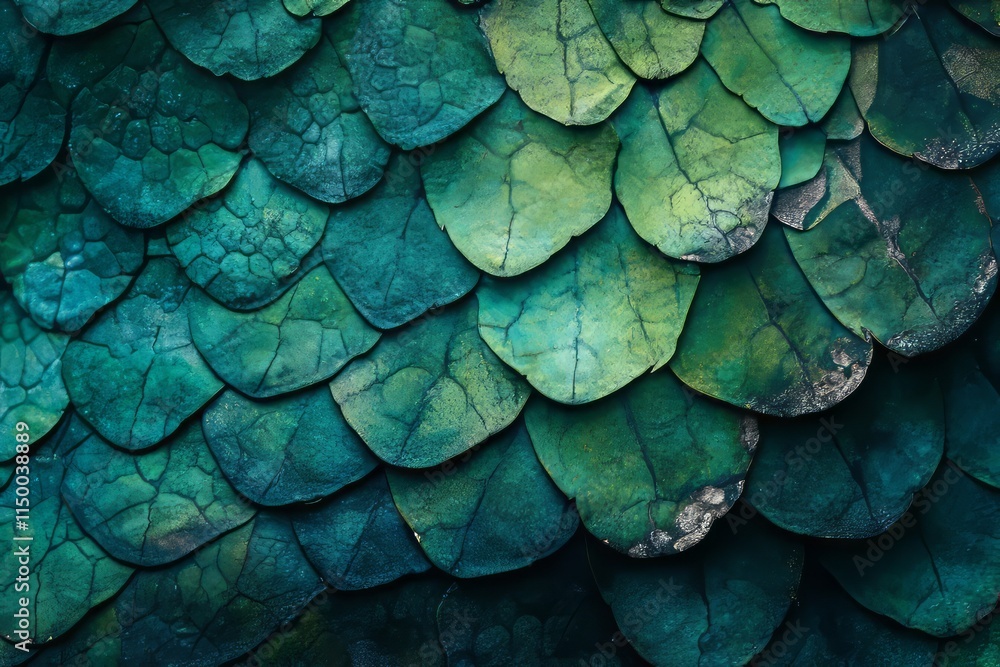 Poster dark green reptile skin texture featuring intricate scale patterns in natural detail