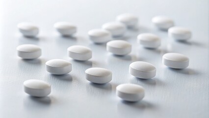 White Pills on White Background: Minimalist Medical Stock Photo