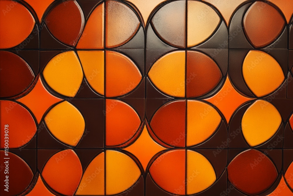 Poster Retro geometric texture featuring vibrant orange and brown tones in a dynamic pattern