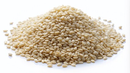 Fototapeta premium White Sesame Seeds Top View, High-Resolution PNG Image, Isolated Sesame Seeds, Food Photography, Culinary Background, Texture, Detail, Macro Photography, Organic Sesame