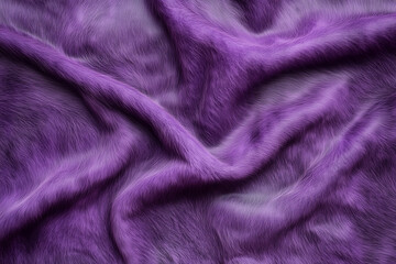 This is a close up image depicting a beautifully woven purple fur blanket