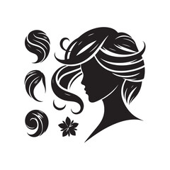 Black Color Woman Hairstyle silhouette design Vector Illustration, Solid White Background 36.eps