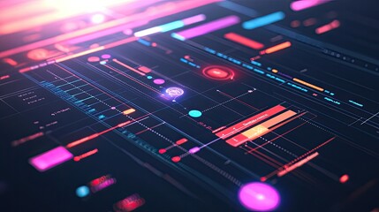 Abstract Digital Interface: Neon Hues and Data Streams