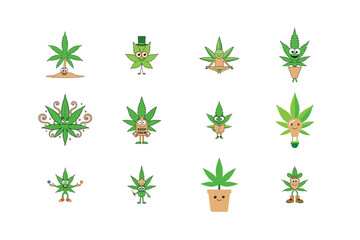 Playful Marijuana Leaf Cartoon Style Vector Clip art and Illustrations