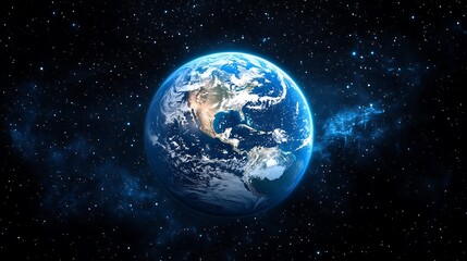 The Earth with blue lights from the city a dark sky galaxy space