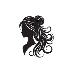 Black Color Woman Hairstyle silhouette design Vector Illustration, Solid White Background 50.eps