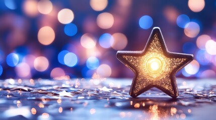 Glowing Star Ornament  Festive Lights  Sparkling Background