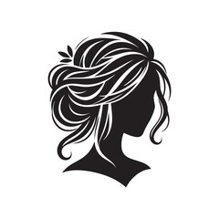 Black Color Woman Hairstyle silhouette design Vector Illustration, Solid White Background 53.eps