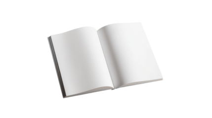Open blank notebook on transparency background for creative ideas minimalist design studio environment top view
