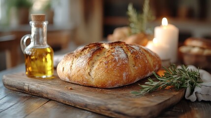Rustic Dining Table with Freshly Baked Bread