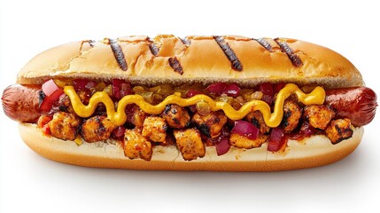 Grilled Sausage Hot Dog with Mustard and Onions