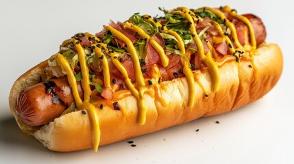 Fresh Minimalist Hot Dog Garnished with Vegetables