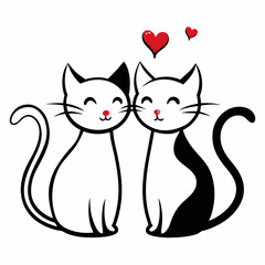 Adorable Cats in Love Minimalist Pencil Sketch for Valentine's Day