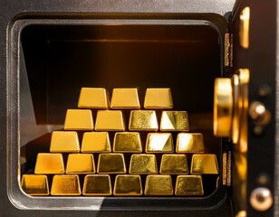 Generated image Golden bullion bars stacked in a bank safe, symbolizing wealth, investment, and secure storage