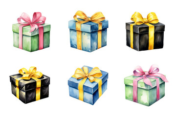 Obraz premium Christmas Giftbox Watercolor Collection Bundle Set Isolated on a Transparent Background