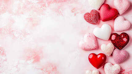 Obraz premium A pink background with a row of hearts on it