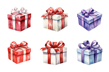 Obraz premium Christmas Giftbox Watercolor Collection Bundle Set Isolated on a Transparent Background