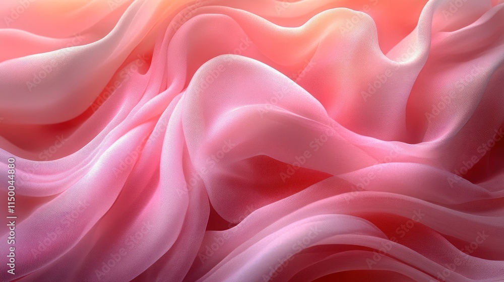 Poster abstract pink fabric texture with soft, flowing waves and folds, creating a luxurious and elegant ba
