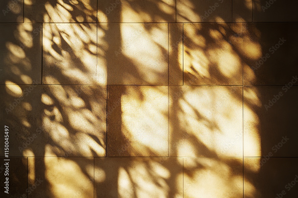 Poster warm golden light creates a soothing atmosphere with shadows on textured surfaces in a serene settin
