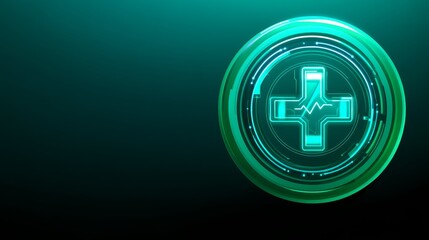 Fototapeta premium Futuristic Medical Cross Healthcare Technology Neon Green HUD