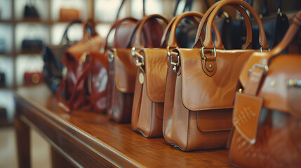Stylish Leather Handbags on Display in a Boutique