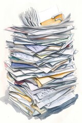 A tall stack of disorganized papers and documents.