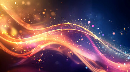 Cosmic Glow: Abstract waves of light dance across a dark canvas, adorned with vibrant hues and shimmering particles, evoking a sense of ethereal beauty and cosmic wonder. 