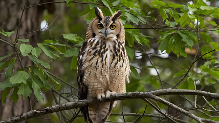 Obraz premium boreal owl in leaves 