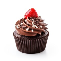 Bright Pink Frosted Cupcake with Colorful Sprinkles, Isolated on White

