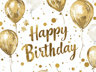 Happy birthday card design_gold theme with balloons