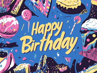 Happy birthday card design_vintage retro 90s style graphic