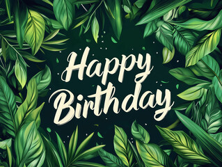 Happy birthday card design_botanic and green plants