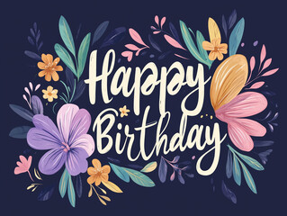 Happy birthday card design_vintage retro botanic