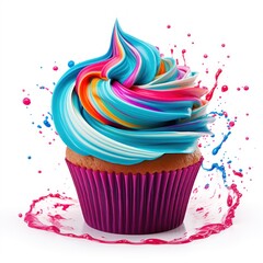 Rainbow Swirl Cupcake with Teal Wrapper