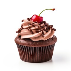 Perfect Chocolate Cupcake, Topped with a Single Bright Cherry