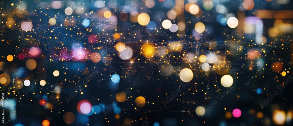 Poster bokeh lights and abstract colorful background in urban setting at night