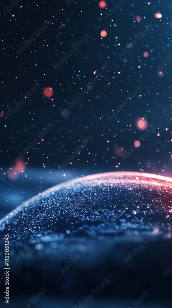 Poster beautiful close-up of bubble with abstract glowing particles in dark background