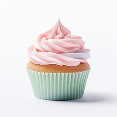 Elegant Pink and Mint Cupcake, Isolated Sweet Treat