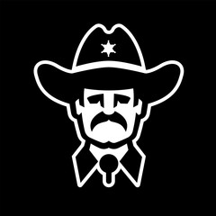 Sheriff in a hat, logo on a dark background.