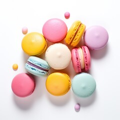 Assorted Macarons in Motion – Colorful Pastry Sweets Isolated on White