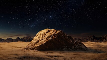 Obraz premium Serene Night in the Desert Landscape with Starry Sky and Rock Formation