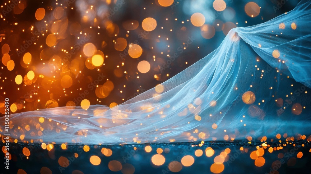 Poster Soft Flowing Fabric with Bokeh Lights Creating a Dreamy Atmosphere