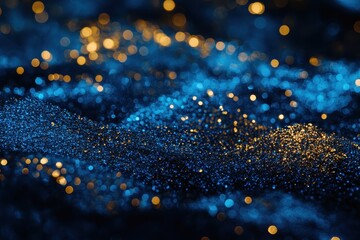 Abstract blue and gold glittering wave texture. (2)