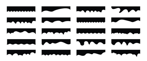 Border shape for website design. Compilation of assorted shapes for web page headers or footers. Abstract curve top headline. Drops Separator Effects Collection for app, banner, page, poster, menu.