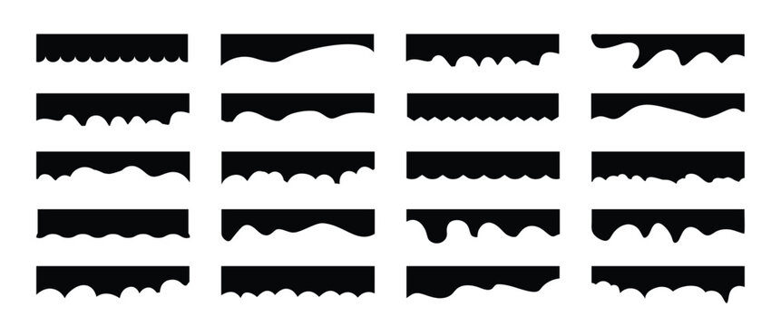 Border shape for website design. Compilation of assorted shapes for web page headers or footers. Abstract curve top headline. Drops Separator Effects Collection for app, banner, page, poster, menu.