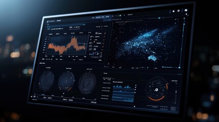 Fototapeta premium Digital Dashboard Displaying Real-Time Data in Futuristic Environment