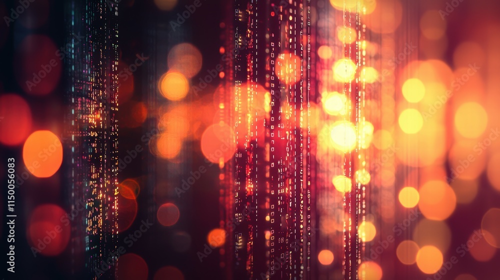 Poster abstract background with bright lights and digital binary code patterns